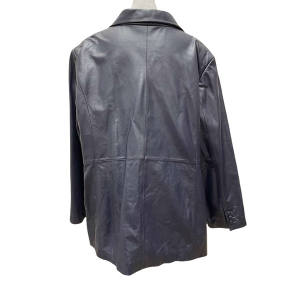 Terry Lewis Navy Blue Leather Blazer Jacket Coat 3X Plus Size 100% Genuine - Picture 4 of 10
